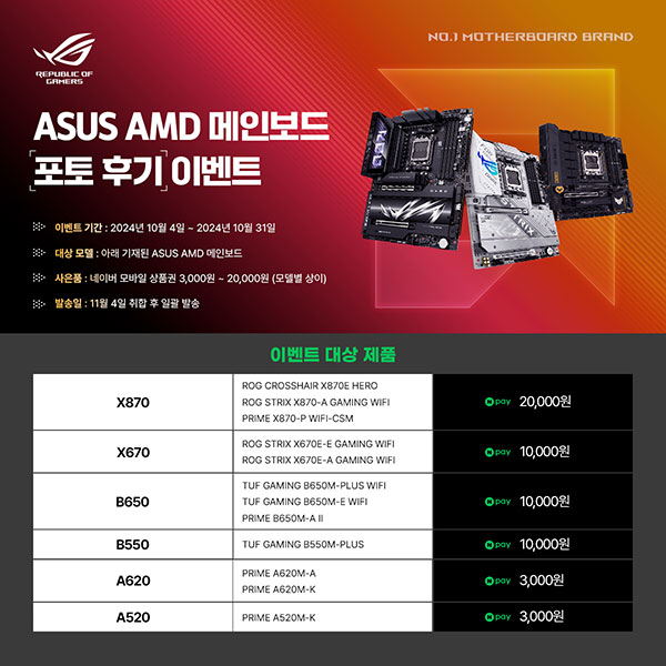 에이수스, AMD 메인보드 포토 후기 이벤트 진행