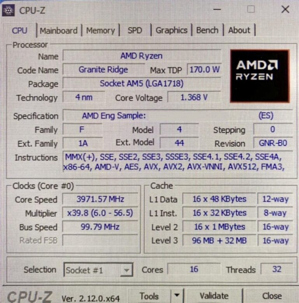 AMD 라이젠 9 9950X3D, TDP 170W에 최대 클럭 5.65GHz?